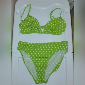 Lime green with white polka-dots bikini